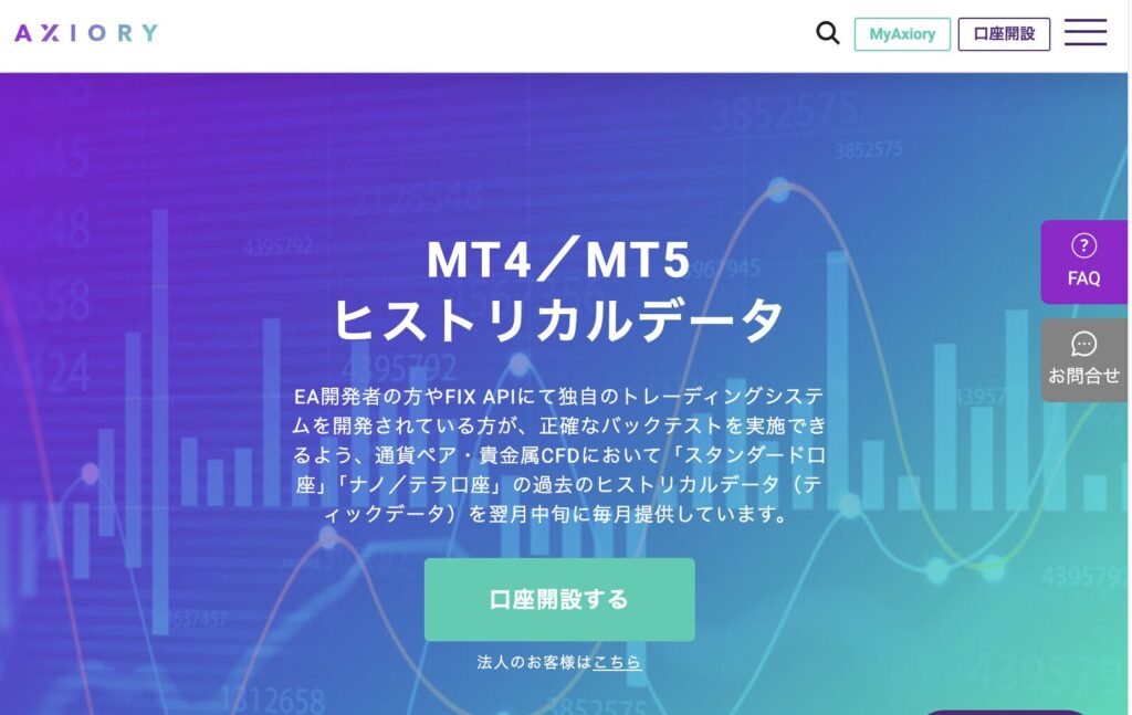 fx自動売買(ea)のバックテスト時の外部からヒストリカルデータをインポートする時の画像。外部サイト画面